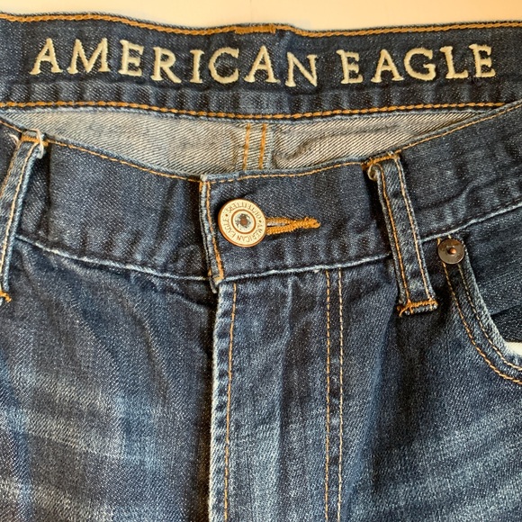 American Eagle 34” Low Rise Bootcut Dark Wash Blue Jeans - Picture 2 of 5